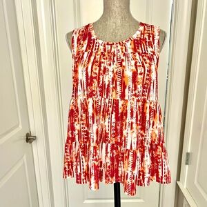 NWT! Studio by JPR Women’s Sleeveless Tiered Babydoll Top w/ Sunset Colors Sz S